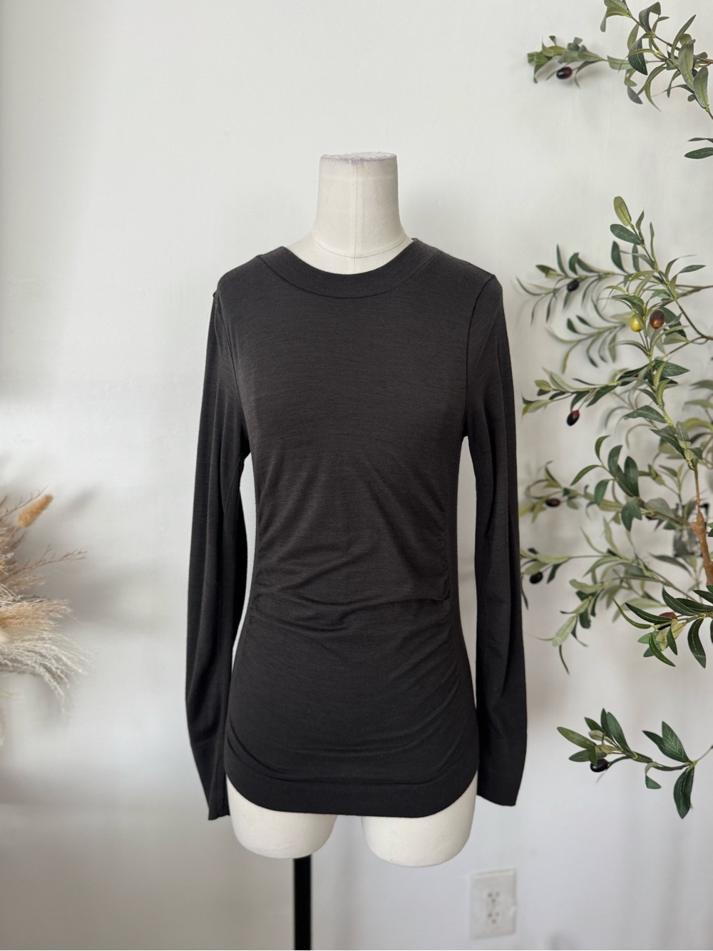 Athleta Wool Blend Ruched Long Sleeve Sweater Top Black Size Small